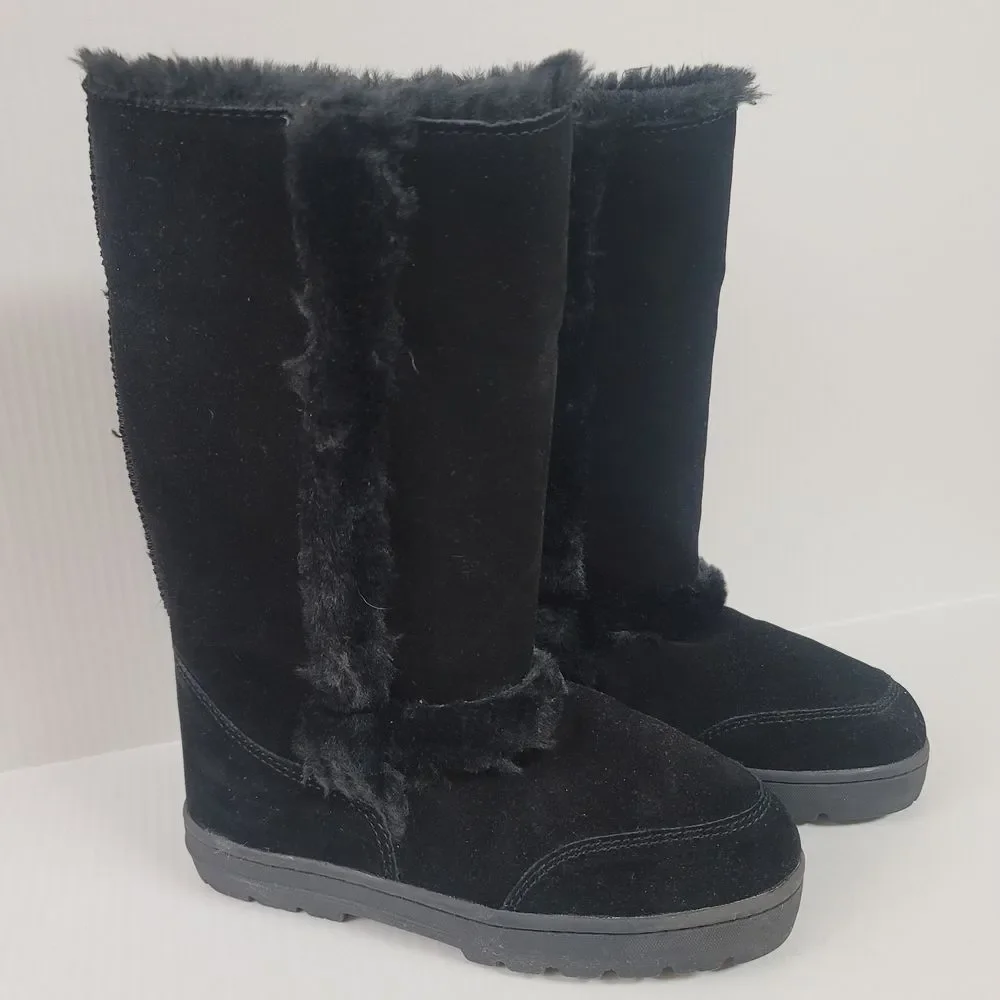 Style & Co Witty Womens Size 9 Black Leather Mid Calf Faux Fur Snow Winter Boots